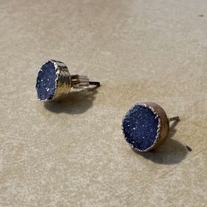 Electroformed, blue-gray, druzy stud earrings.